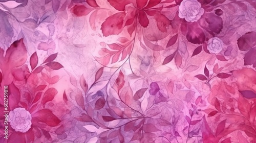 A magenta abstract watercolor floral pattern with pink and purple colors.  Generative AI 