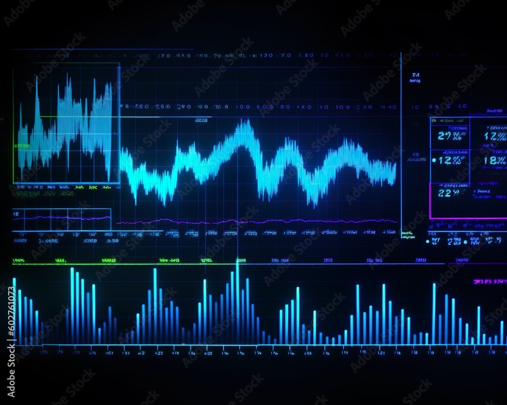 Neon Blue Data Graphic chart, High tech, generativ Ai 