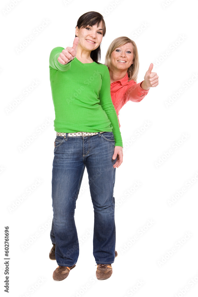 two crazy women in friendship. over white background two crazy women in friendship. over white background