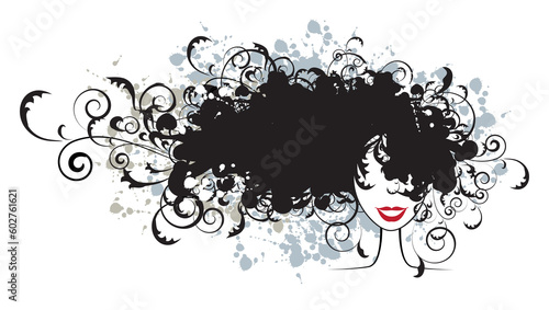 Floral hairstyle, woman face silhouette for your design