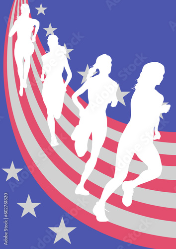 Vector drawing athletes against the background of the American flag. Saved in the eps.