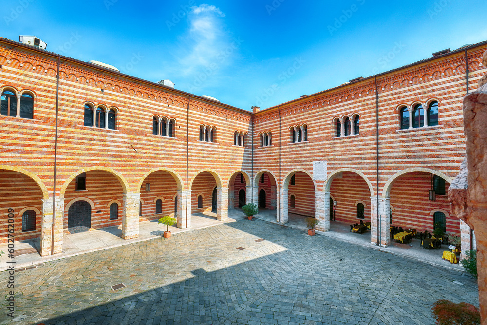 Gorgeous View of courtyard of the Palazzo della Ragione (Palazzo del Comune)  building in Verona.