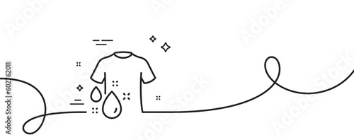 Wash t-shirt line icon. Continuous one line with curl. Laundry shirt sign. Clothing cleaner symbol. Wash t-shirt single outline ribbon. Loop curve pattern. Vector