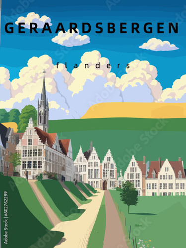 Geraardsbergen: Retro tourism poster with an Belgian landscape and the headline Geraardsbergen in Flanders photo