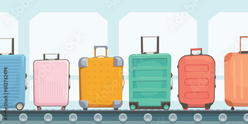 luggage are on a conveyer in airport