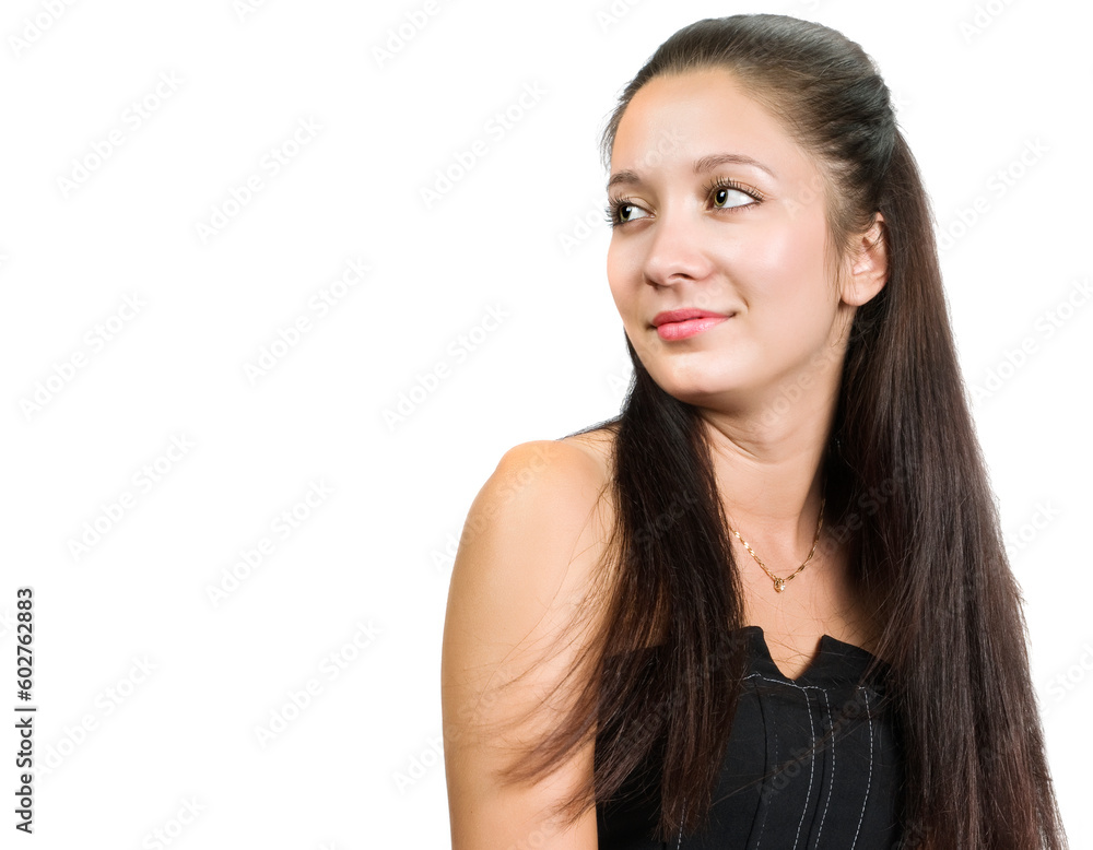 Closeup portrait of a happy young woman isolated on white background Closeup portrait of a happy young woman isolated on white background