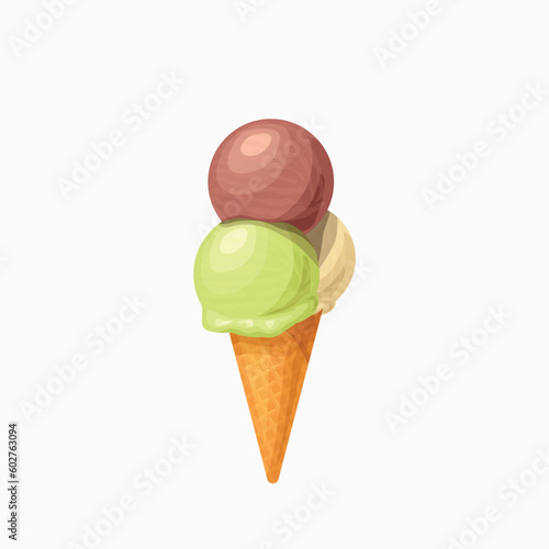 various ice cream balls on waffle cone