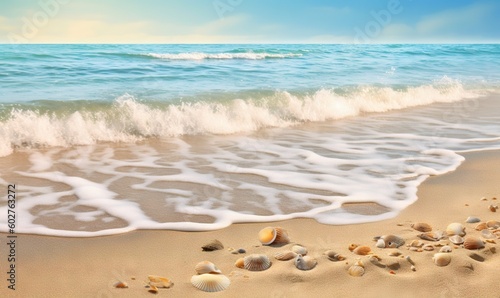  a sandy beach with a wave coming in to the shore. generative ai