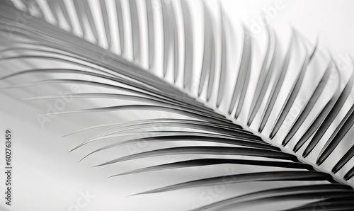  a black and white photo of a palm tree leaf with long thin leaves. generative ai