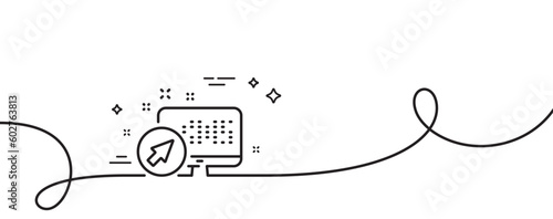 Computer line icon. Continuous one line with curl. Web system sign. Monitor symbol. Web system single outline ribbon. Loop curve pattern. Vector