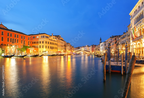 Amazing night cityscape of Venice with famous Canal Grande and Rialto Bridge © pilat666