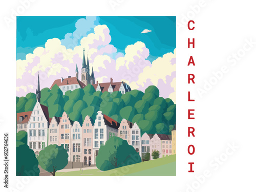 Charleroi: Vintage travel poster with an Belgian landscape and the title Charleroi