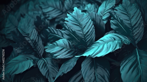Green leaves of tropical plants bush. Tropical foliage. Floral design background. Generative AI © OLGA