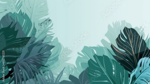 Green leaves of tropical plants bush. Tropical foliage. Floral design background. Generative AI