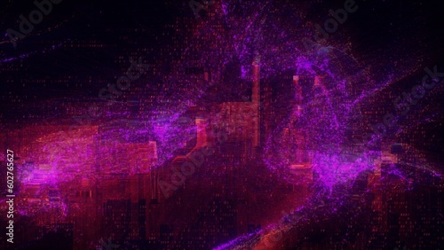 Pink and purple abstract digital code. Concept 3D illustration background as artificial intelligence video gaming overlay with network cyber security hex code for landing page and banner showcase