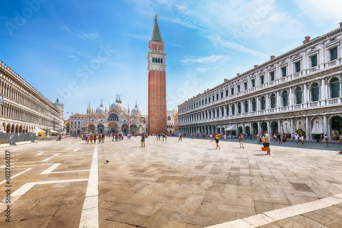 Leinwand Poster Spectacular cityscape of Venice with San Marco square with Campanile and Saint Mark's Basilica