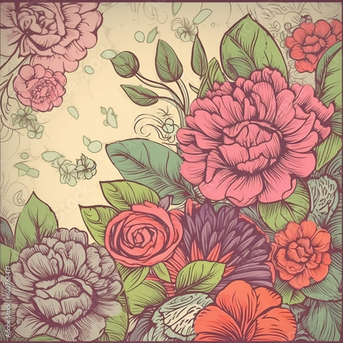 Wonderful Background with Flowers in warm colors  made with an generative AI