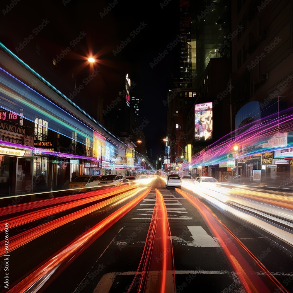 Fast City Flash Lights in the Night, generative Ai 