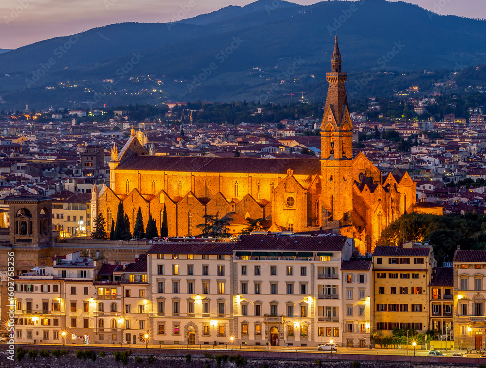 Basilica of the Holy Cross (Santa Croce) at sunset, Florence, Italy