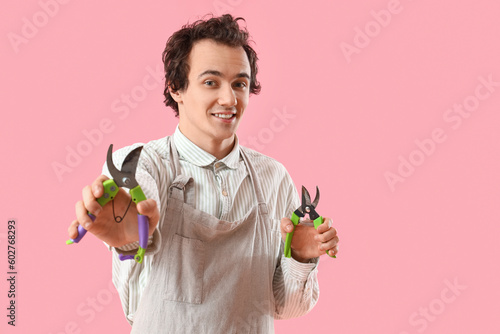 Male gardener with secateur...