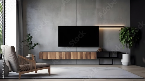 Minimalist Interior of modern living room 3D rendering, generative ai