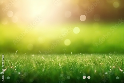 lush green field with blades of grass in close-up Generative AI