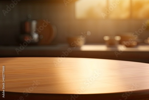 wooden table with a soft focus background Generative AI