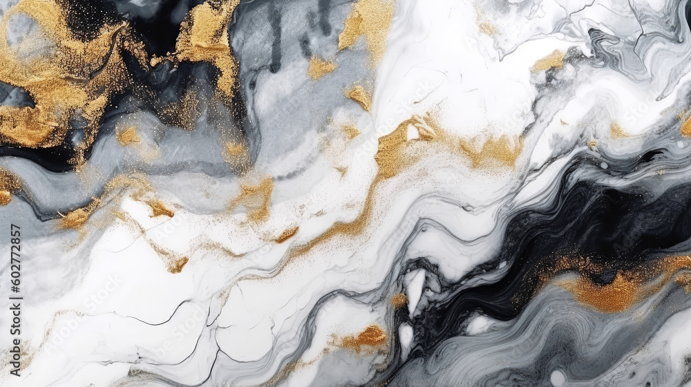 White Black and Gold Veins Marble Texture Background Banner. AI generative.
