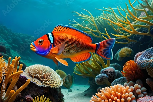 Unterwasserwelt mit Fischen und Korallen photo