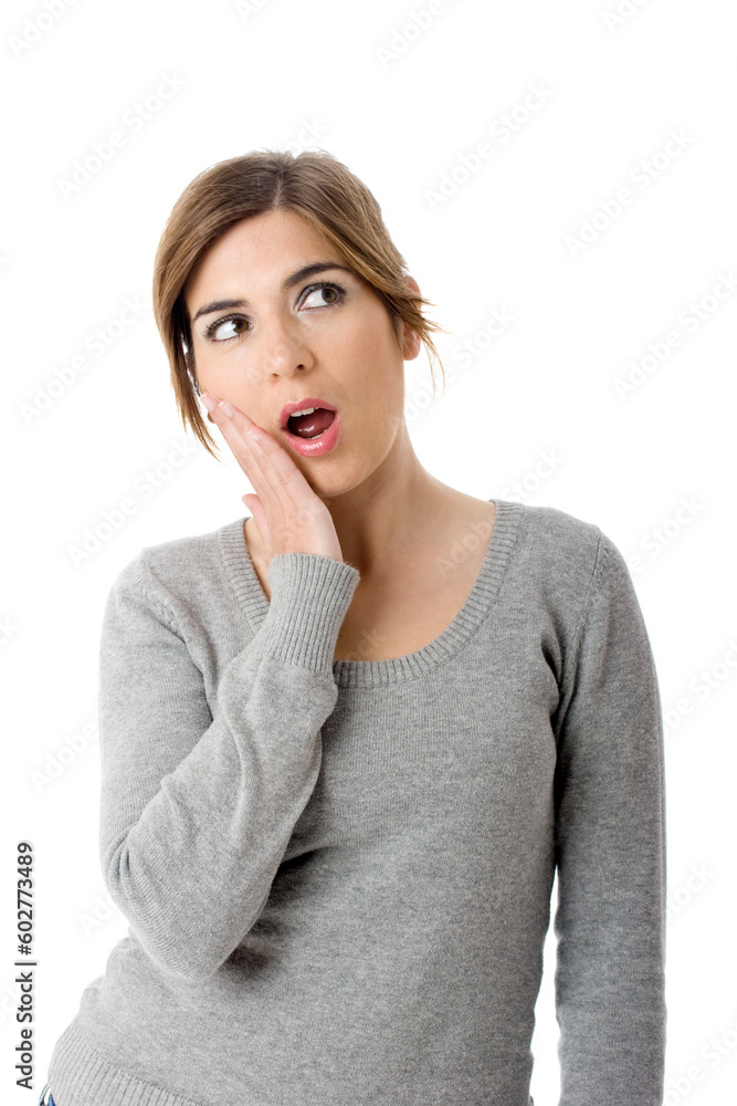 Isolated portrait of a young and beautiful surprised woman Isolated portrait of a young and beautiful surprised woman