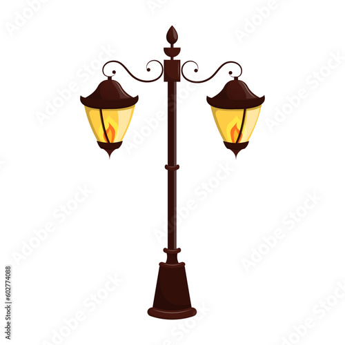 Double street antique lantern. French landmark. Vector illustration isolated on white background.