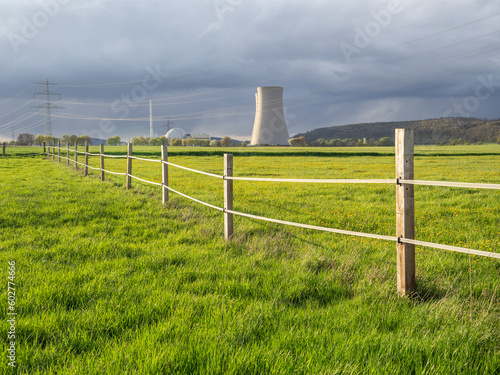Green landscape and nuclear power plant ...