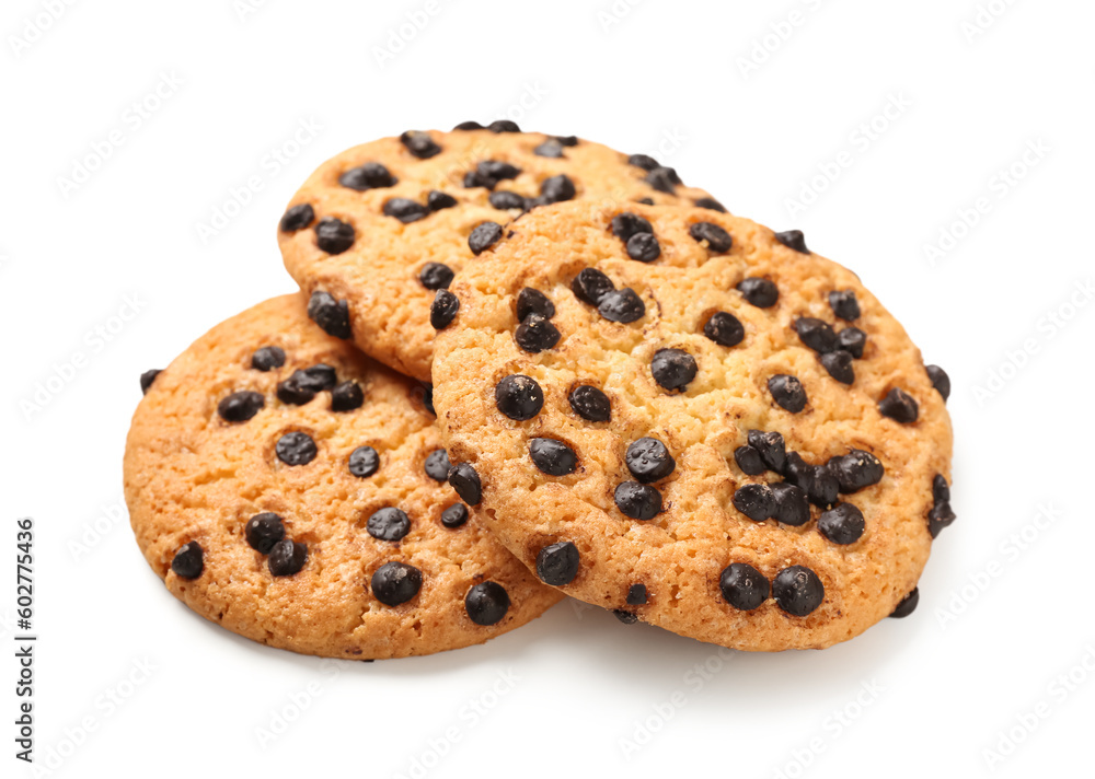 Tasty cookies with chocolate chips isolated on white background Tasty cookies with chocolate chips isolated on white background
