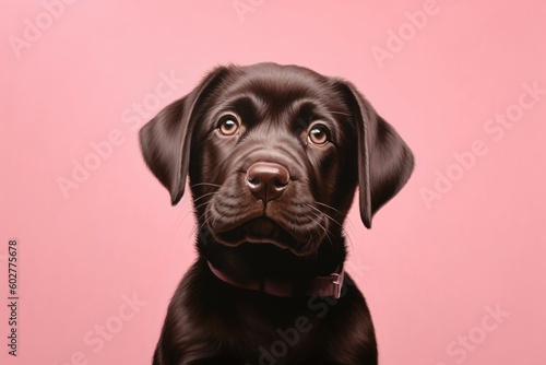 Portrait little labrador puppy on pastel pink background. Generative AI © Kanisorn