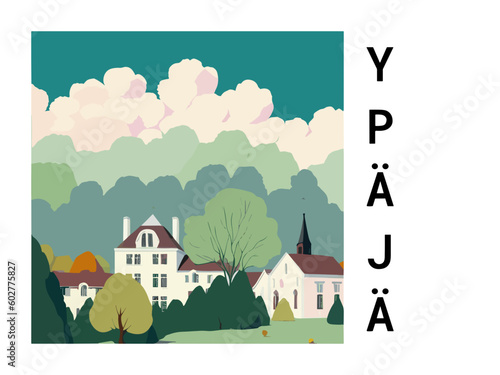 Ypäjä: Vintage travel poster with an Finnish landscape and the title Ypäjä
