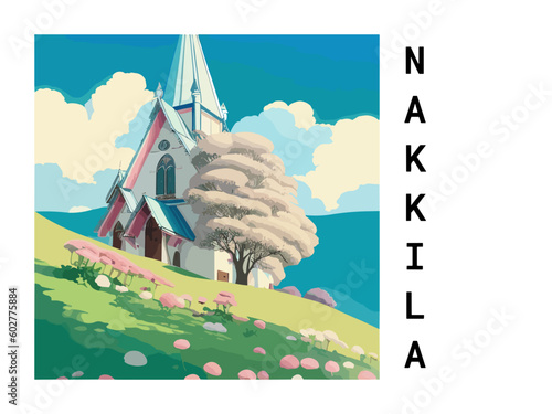 Nakkila: Vintage travel poster with an Finnish landscape and the title Nakkila