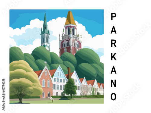 Parkano: Vintage travel poster with an Finnish landscape and the title Parkano