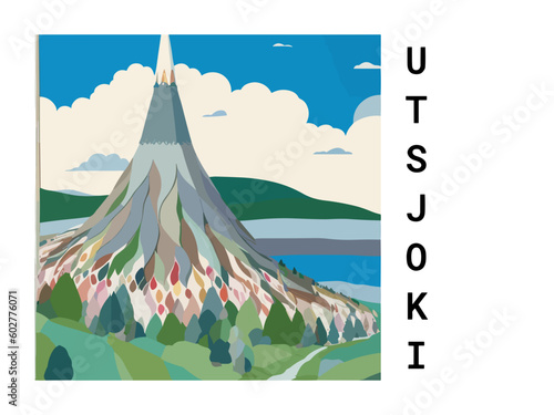 Utsjoki: Vintage travel poster with an Finnish landscape and the title Utsjoki photo