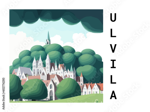 Ulvila: Vintage travel poster with an Finnish landscape and the title Ulvila