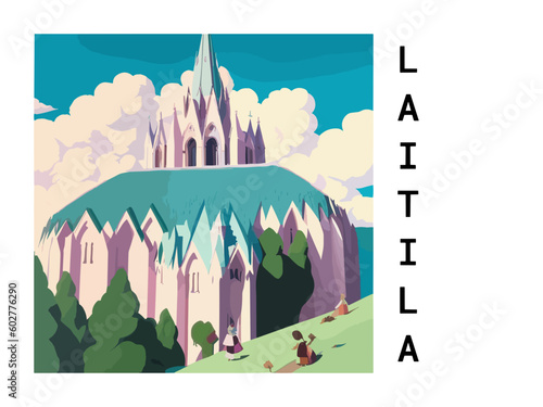 Laitila: Vintage travel poster with an Finnish landscape and the title Laitila