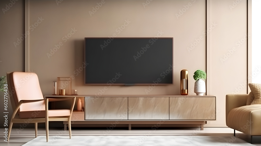 Minimalist Interior of modern living room 3D rendering, generative ai