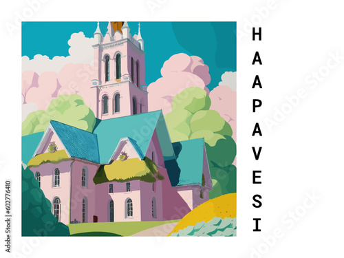 Haapavesi: Vintage travel poster with an Finnish landscape and the title Haapavesi