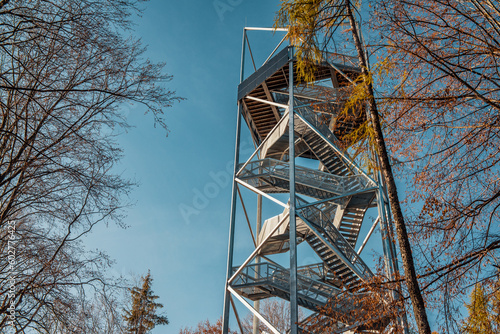 Sightseeing Tower in Brezno: Autumn Scenery of Beautiful Forest in Horehronie Region photo