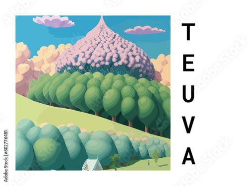 Teuva: Vintage travel poster with an Finnish landscape and the title Teuva