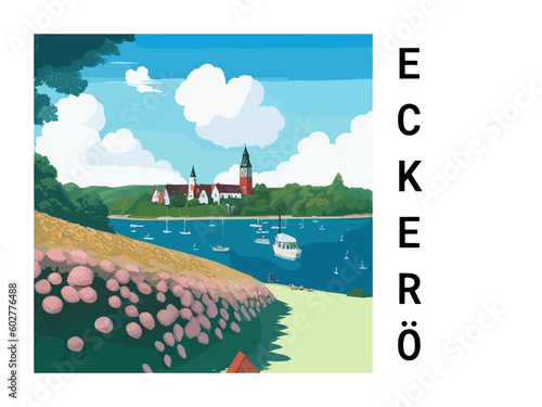 Eckerö: Vintage travel poster with an Finnish landscape and the title Eckerö