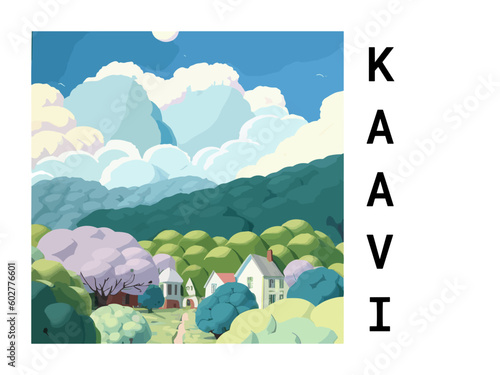 Kaavi: Vintage travel poster with an Finnish landscape and the title Kaavi