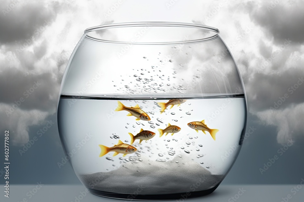 fish swimming in a bowl with a cloudy sky in the background Generative AI fish swimming in a bowl with a cloudy sky in the background Generative AI