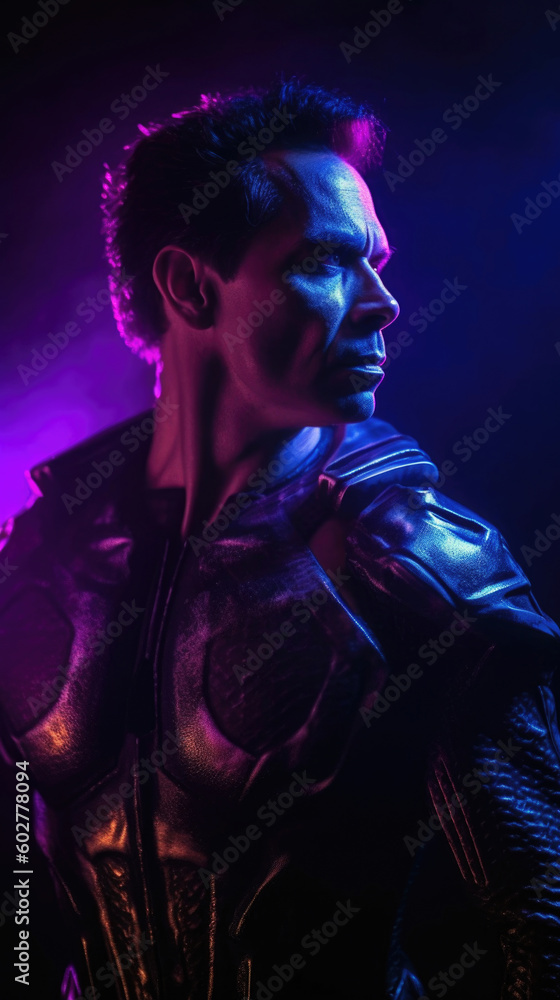 Photo realistic science-fiction, fantasy, illustration of a synthwave, spaceship pilot or smuggler. Anatomy and lighting reference. Generative AI.