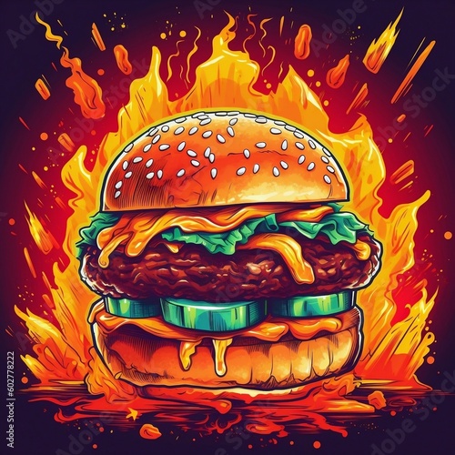 Burger illustration for Celebrating National Hamburger Day! Generative Ai