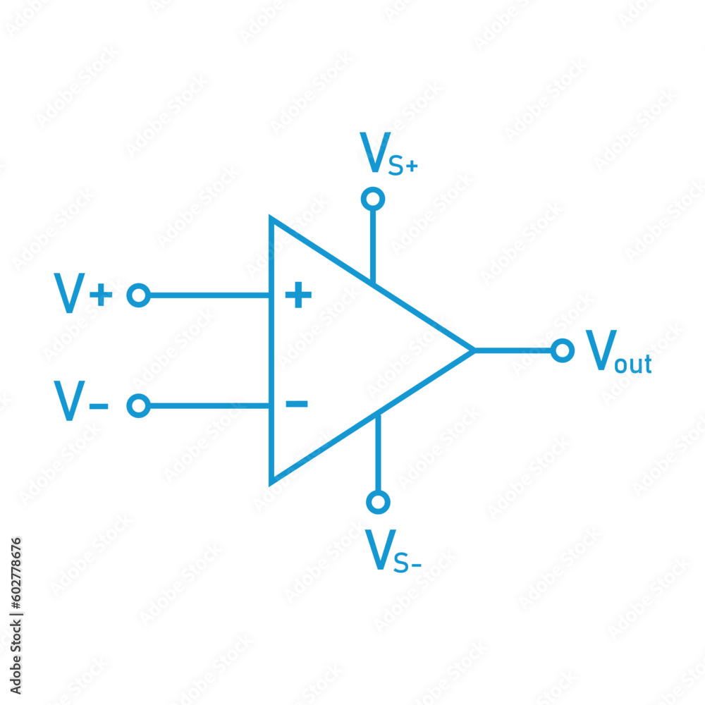 Operational amplifier symbol in physics. Op amp schematic symbol. Vector illustration. Operational amplifier symbol in physics. Op amp schematic symbol. Vector illustration.